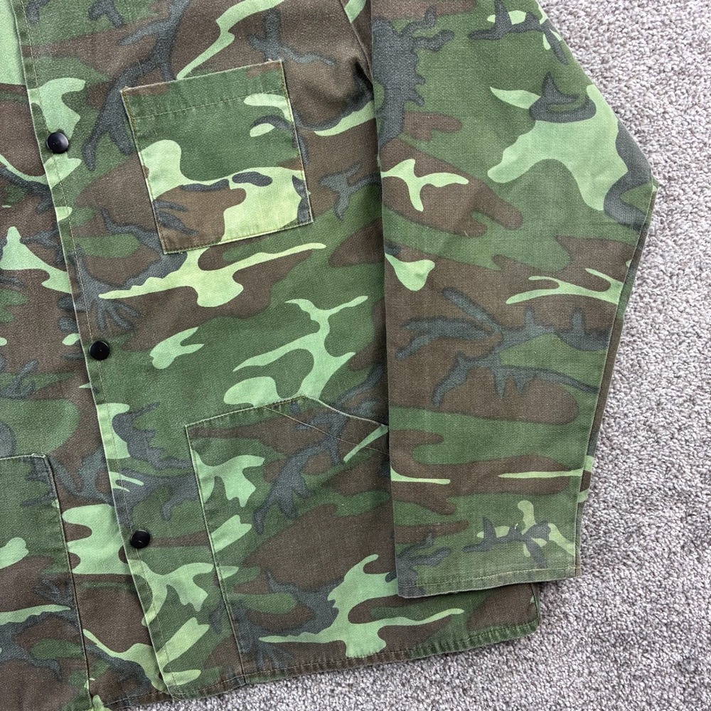 Vintage 70s Camo Utility Jacket Mens XL Green Woodland Military Hunting Button - Picture 4 of 8